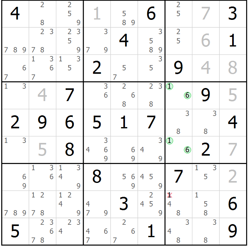 Position des candidats pour la solution de la Gr 50 page 53 du magazine de sudoku Virtuose n° 109