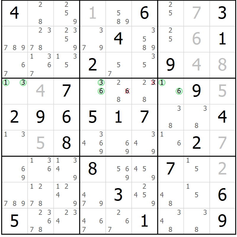Position des candidats pour la solution de la Gr 50 page 53 du magazine de sudoku Virtuose n° 109