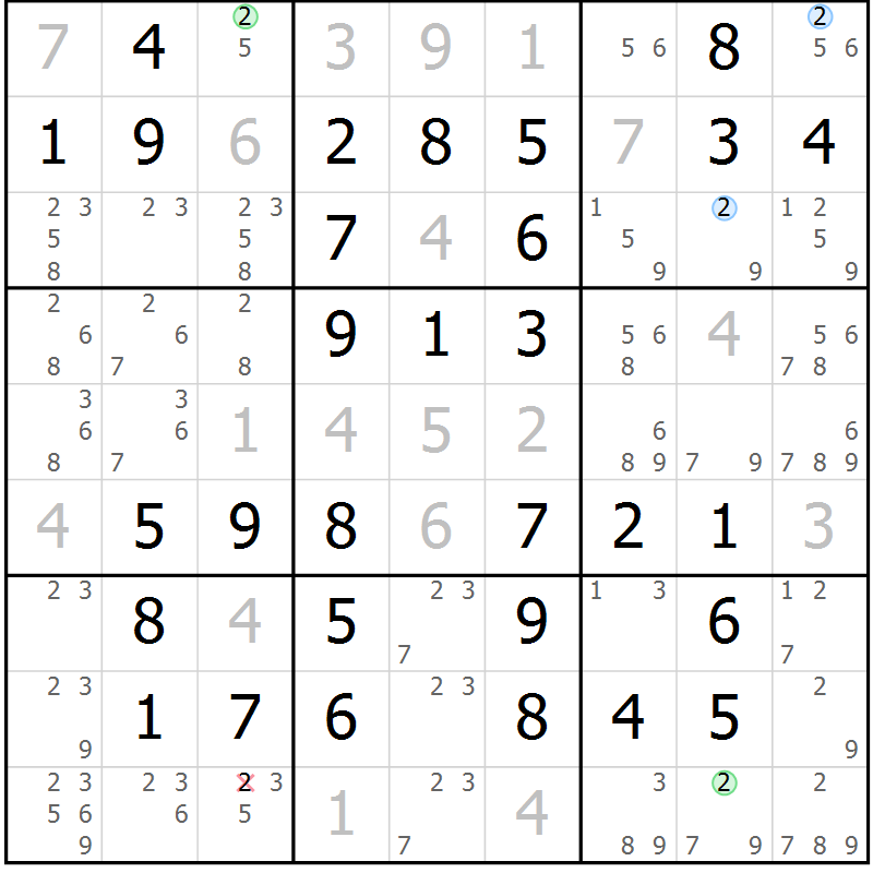 Position des candidats pour la solution de la Gr 51 page 54 du magazine de sudoku Virtuose n° 109