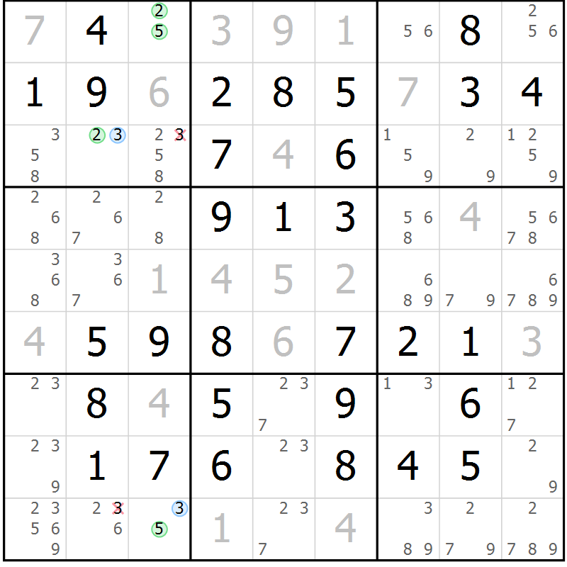 Position des candidats pour la solution de la Gr 51 page 54 du magazine de sudoku Virtuose n° 109