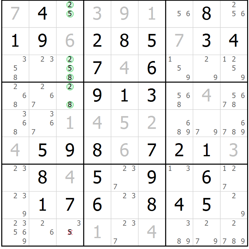 Position des candidats pour la solution de la Gr 51 page 54 du magazine de sudoku Virtuose n° 109