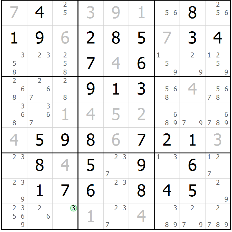 Position des candidats pour la solution de la Gr 51 page 54 du magazine de sudoku Virtuose n° 109