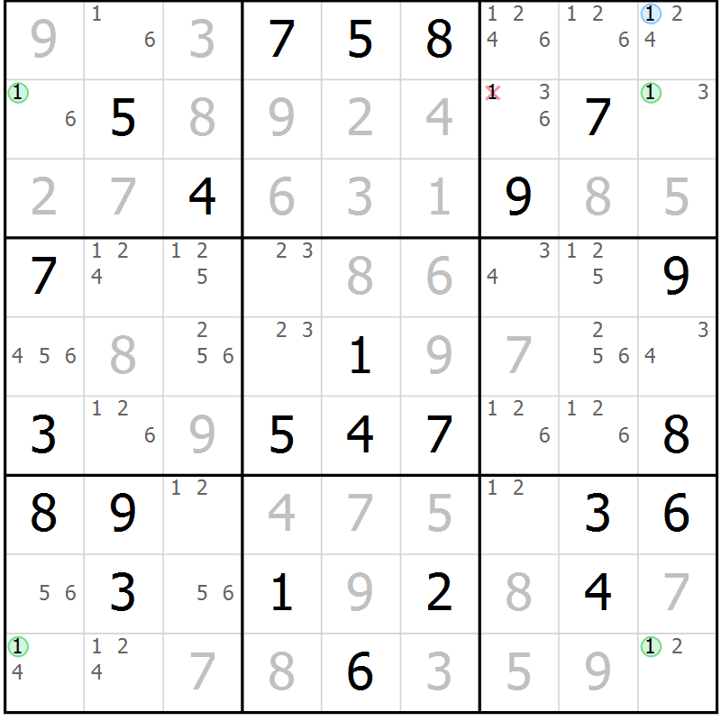 Position des candidats pour la solution de la Gr 52 page 55 du magazine de sudoku Virtuose n° 109