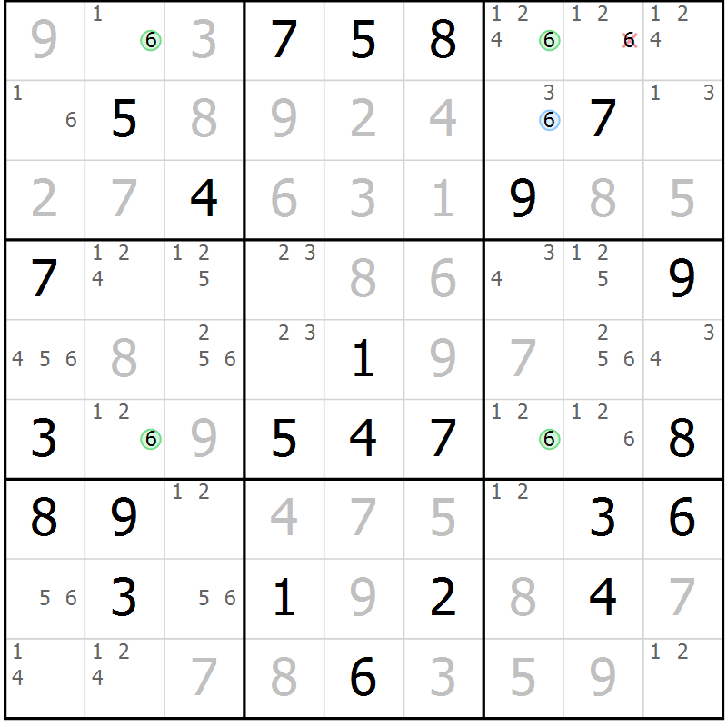 Position des candidats pour la solution de la Gr 52 page 55 du magazine de sudoku Virtuose n° 109