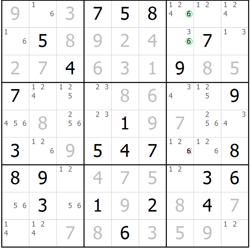 Position des candidats pour la solution de la Gr 52 page 55 du magazine de sudoku Virtuose n° 109