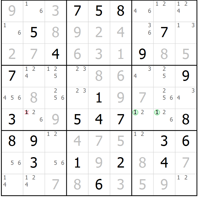 Position des candidats pour la solution de la Gr 52 page 55 du magazine de sudoku Virtuose n° 109