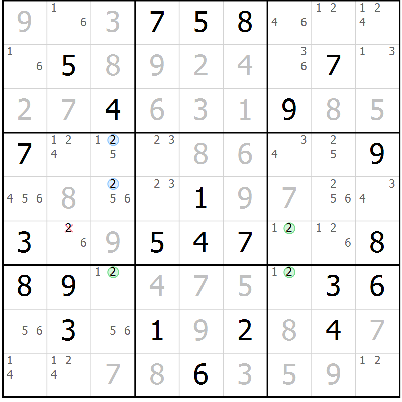 Position des candidats pour la solution de la Gr 52 page 55 du magazine de sudoku Virtuose n° 109