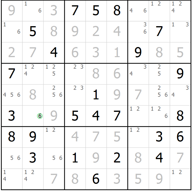 Position des candidats pour la solution de la Gr 52 page 55 du magazine de sudoku Virtuose n° 109