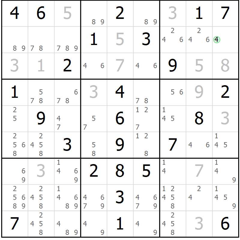 Position des candidats pour la solution de la Gr 53 page 56 du magazine de sudoku Virtuose n° 109