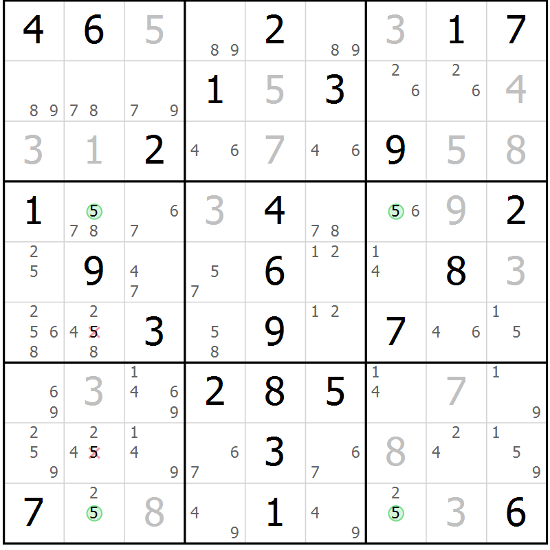 Position des candidats pour la solution de la Gr 53 page 56 du magazine de sudoku Virtuose n° 109