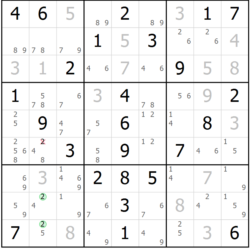 Position des candidats pour la solution de la Gr 53 page 56 du magazine de sudoku Virtuose n° 109