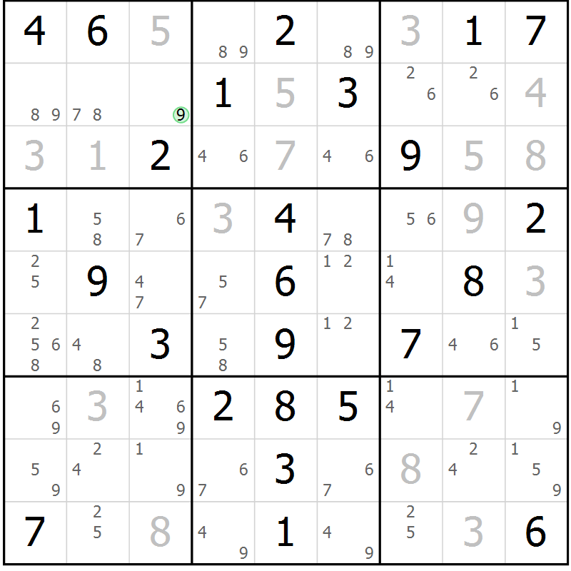 Position des candidats pour la solution de la Gr 53 page 56 du magazine de sudoku Virtuose n° 109