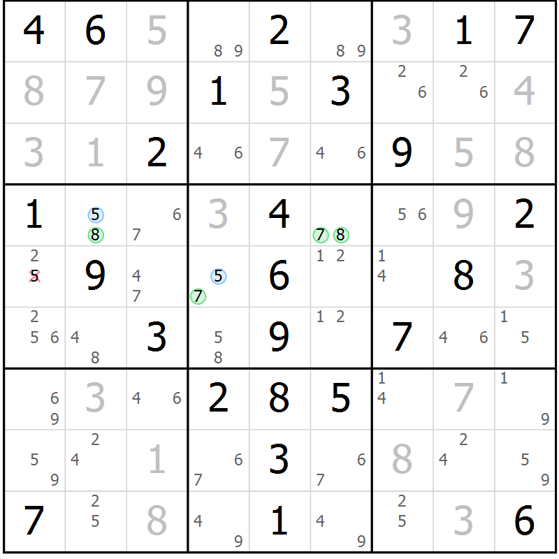 Position des candidats pour la solution de la Gr 53 page 56 du magazine de sudoku Virtuose n° 109