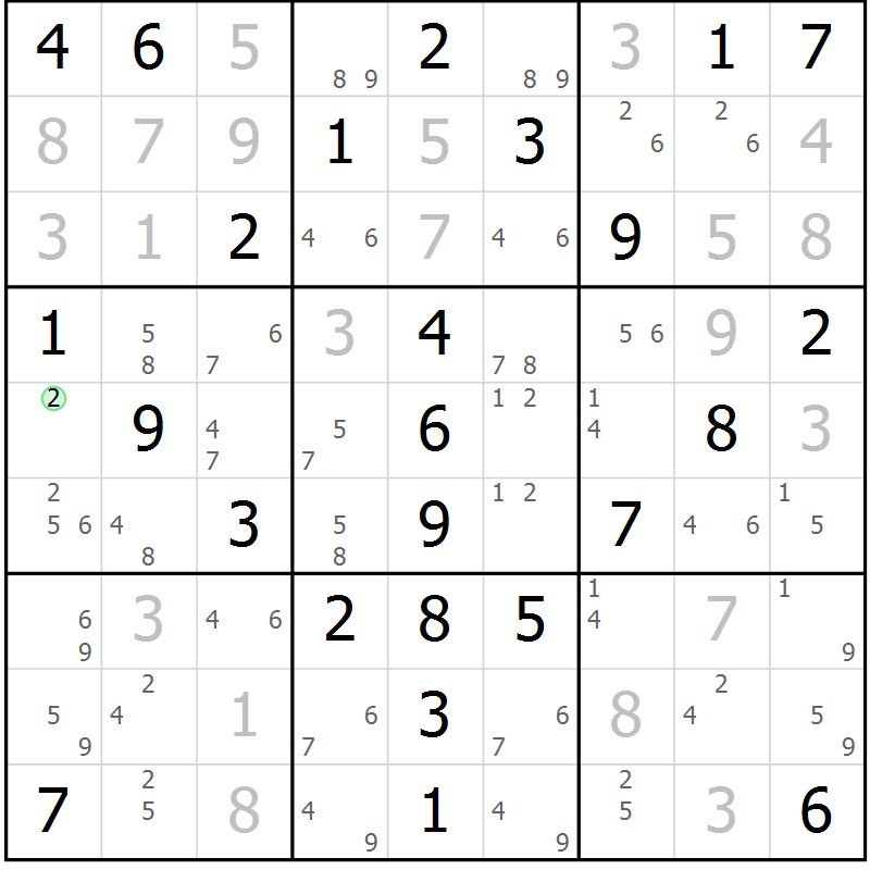 Position des candidats pour la solution de la Gr 53 page 56 du magazine de sudoku Virtuose n° 109