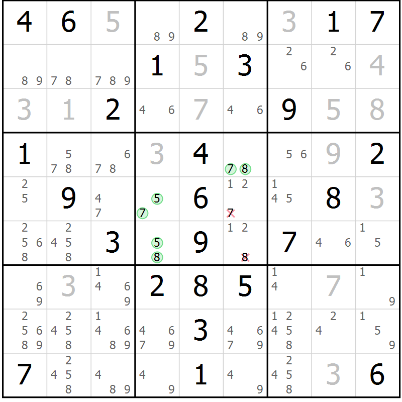 Position des candidats pour la solution de la Gr 53 page 56 du magazine de sudoku Virtuose n° 109