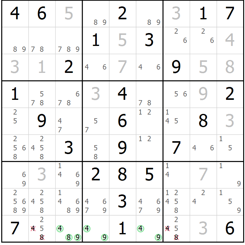 Position des candidats pour la solution de la Gr 53 page 56 du magazine de sudoku Virtuose n° 109