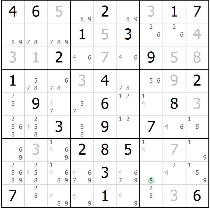 Position des candidats pour la solution de la Gr 53 page 56 du magazine de sudoku Virtuose n° 109