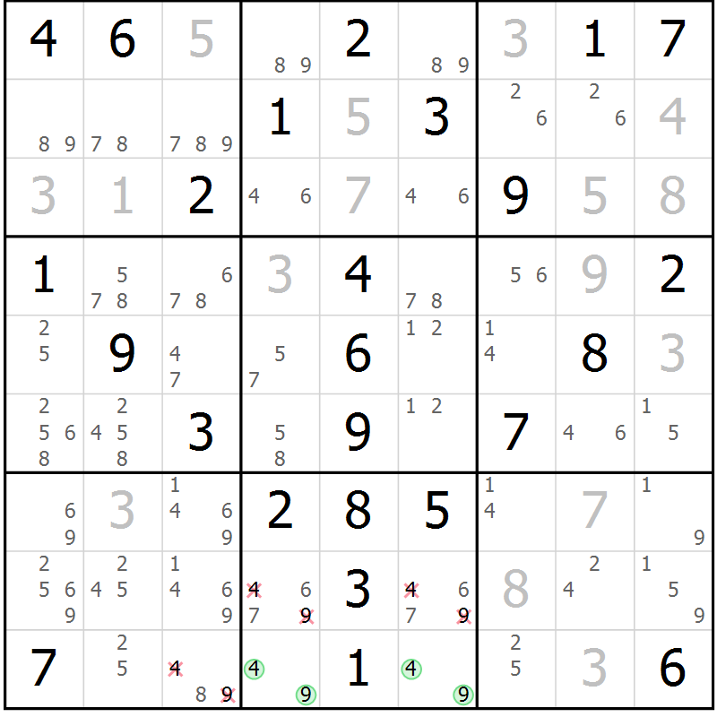 Position des candidats pour la solution de la Gr 53 page 56 du magazine de sudoku Virtuose n° 109