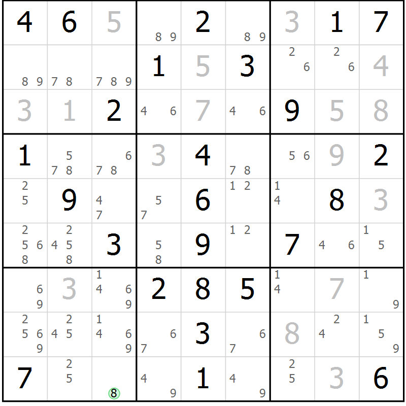 Position des candidats pour la solution de la Gr 53 page 56 du magazine de sudoku Virtuose n° 109