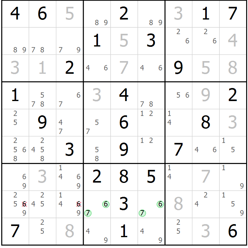 Position des candidats pour la solution de la Gr 53 page 56 du magazine de sudoku Virtuose n° 109
