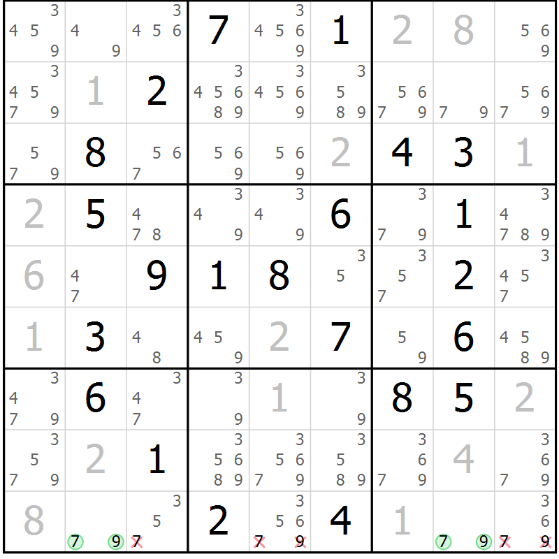 Position des candidats pour la solution de la Gr 55 page 58 du magazine de sudoku Virtuose n° 109
