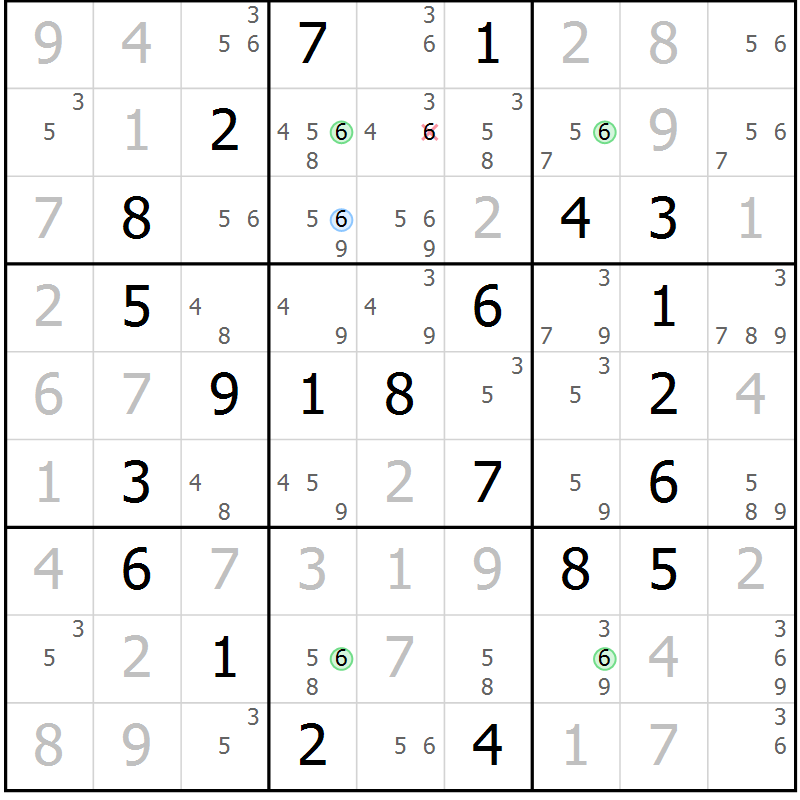 Position des candidats pour la solution de la Gr 55 page 58 du magazine de sudoku Virtuose n° 109