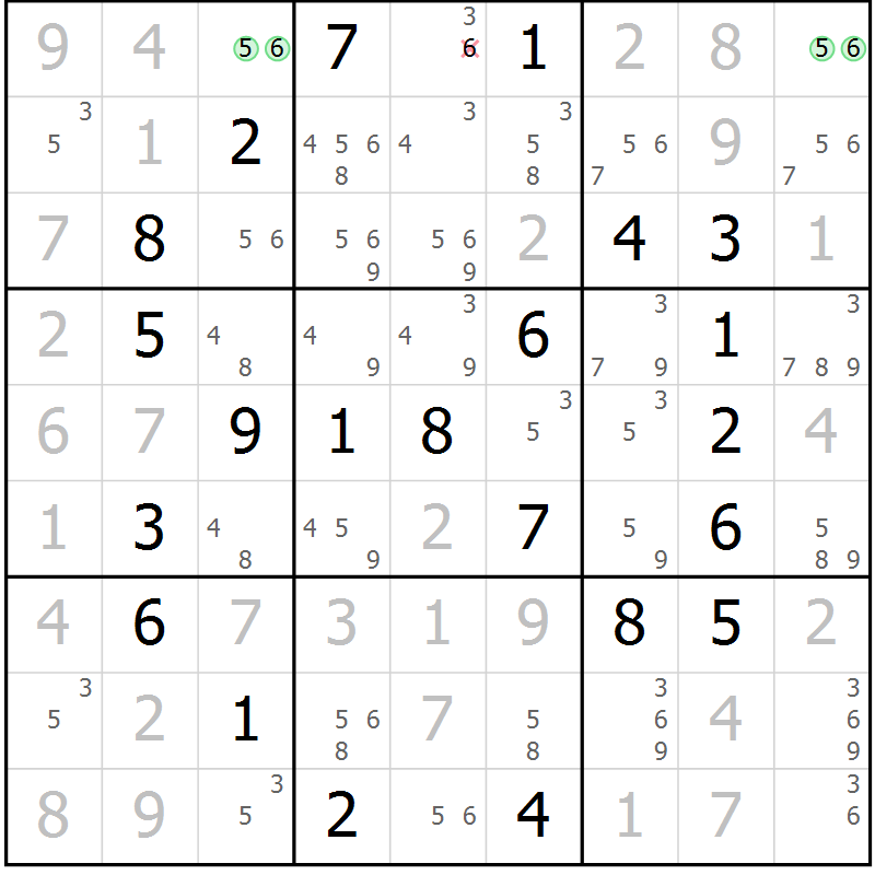Position des candidats pour la solution de la Gr 55 page 58 du magazine de sudoku Virtuose n° 109