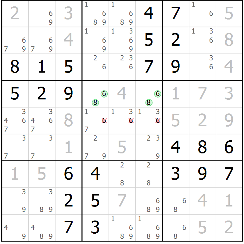 Position des candidats pour la solution de la Gr 56 page 59 du magazine de sudoku Virtuose n° 109