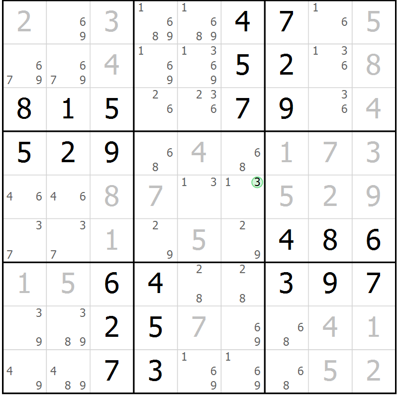 Position des candidats pour la solution de la Gr 56 page 59 du magazine de sudoku Virtuose n° 109