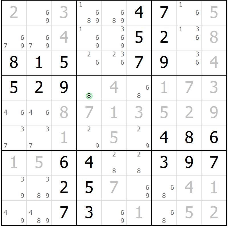Position des candidats pour la solution de la Gr 56 page 59 du magazine de sudoku Virtuose n° 109