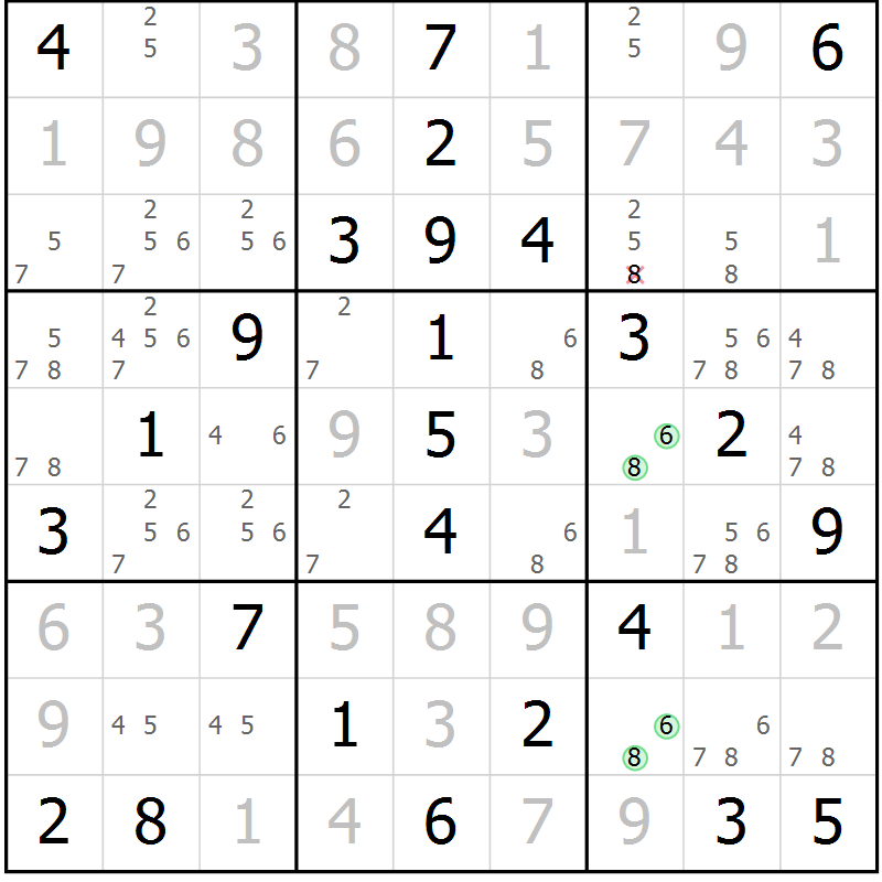 Position des candidats pour la solution de la Gr 57 page 60 du magazine de sudoku Virtuose n° 109