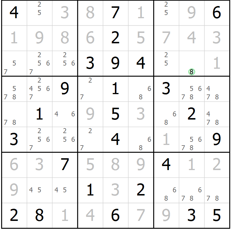 Position des candidats pour la solution de la Gr 57 page 60 du magazine de sudoku Virtuose n° 109