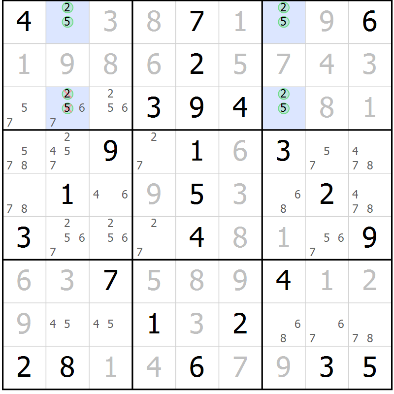 Position des candidats pour la solution de la Gr 57 page 60 du magazine de sudoku Virtuose n° 109