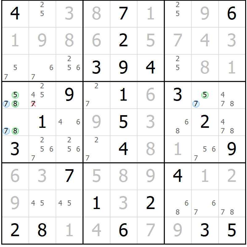 Position des candidats pour la solution de la Gr 57 page 60 du magazine de sudoku Virtuose n° 109