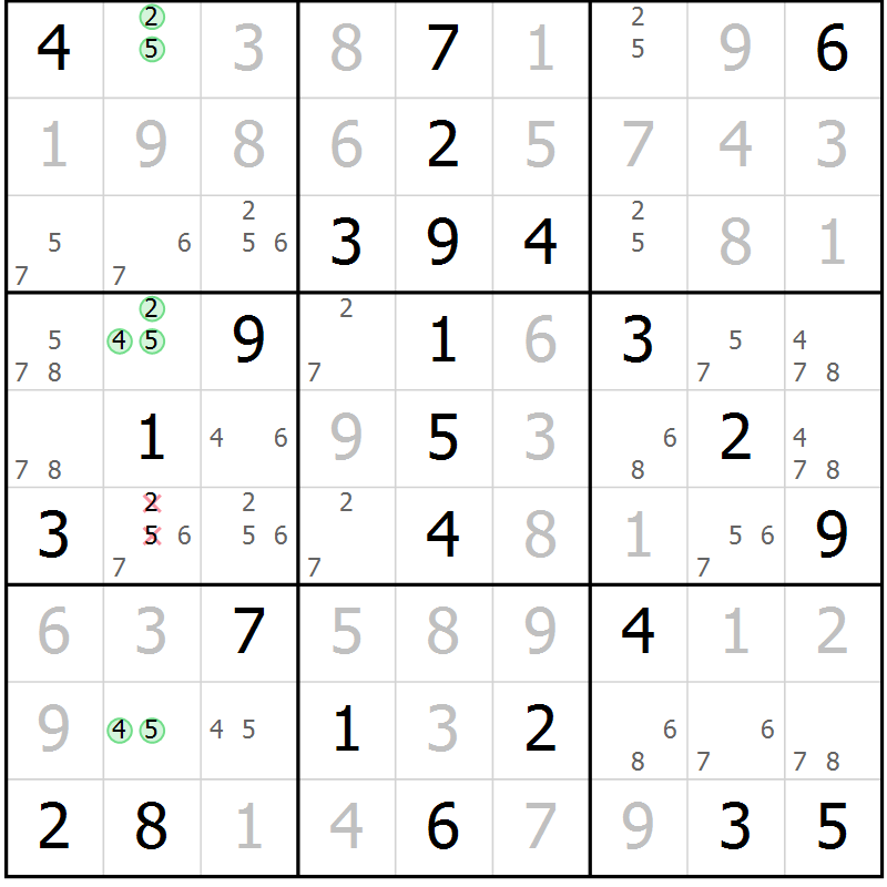 Position des candidats pour la solution de la Gr 57 page 60 du magazine de sudoku Virtuose n° 109