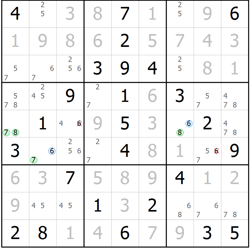 Position des candidats pour la solution de la Gr 57 page 60 du magazine de sudoku Virtuose n° 109