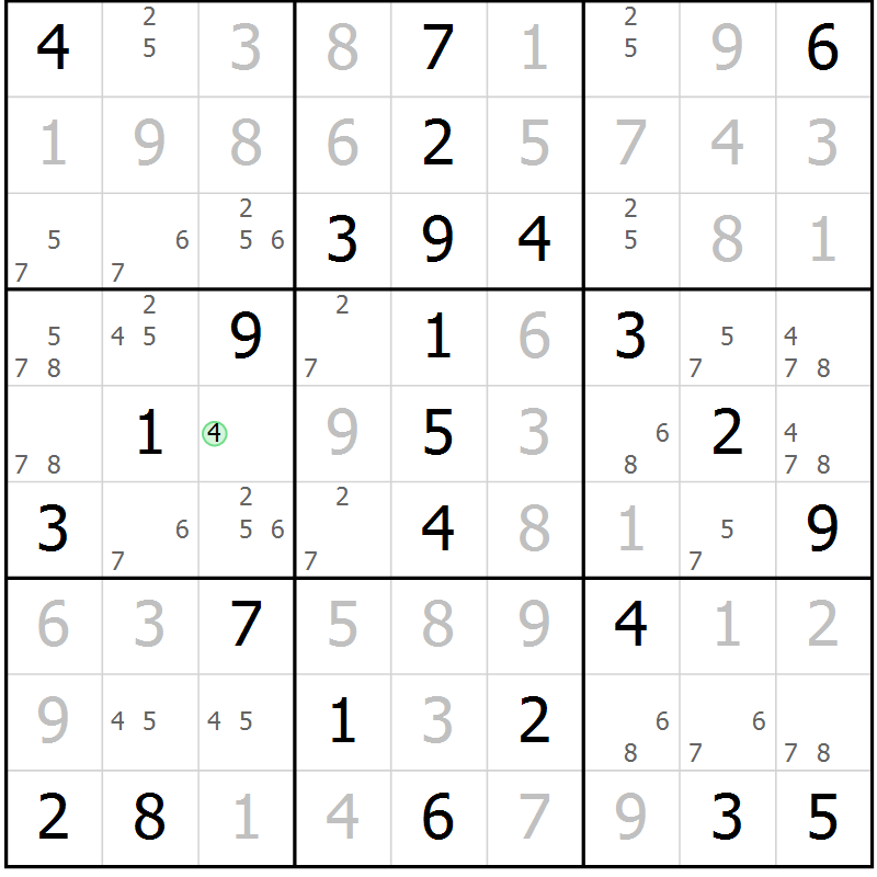 Position des candidats pour la solution de la Gr 57 page 60 du magazine de sudoku Virtuose n° 109