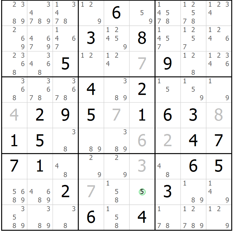 Position des candidats pour la solution de la Gr 58 page 61 du magazine de sudoku Virtuose n° 109