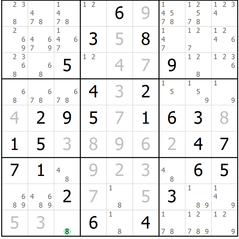Position des candidats pour la solution de la Gr 58 page 61 du magazine de sudoku Virtuose n° 109