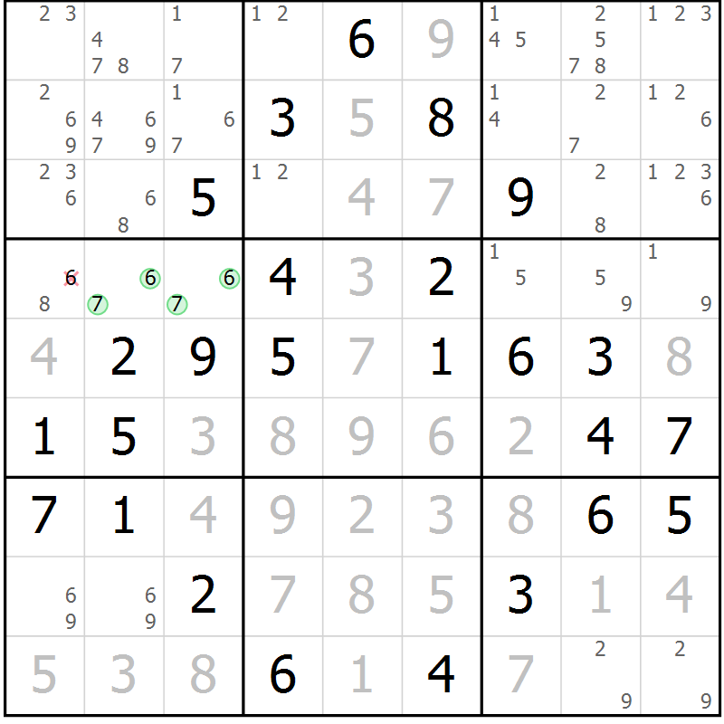 Position des candidats pour la solution de la Gr 58 page 61 du magazine de sudoku Virtuose n° 109