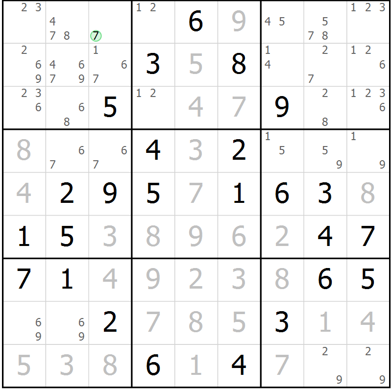 Position des candidats pour la solution de la Gr 58 page 61 du magazine de sudoku Virtuose n° 109