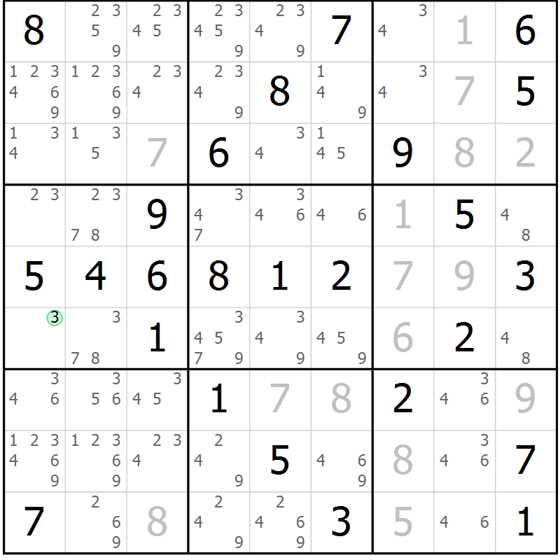 Position des candidats pour la solution de la Gr 59 page 62 du magazine de sudoku Virtuose n° 109