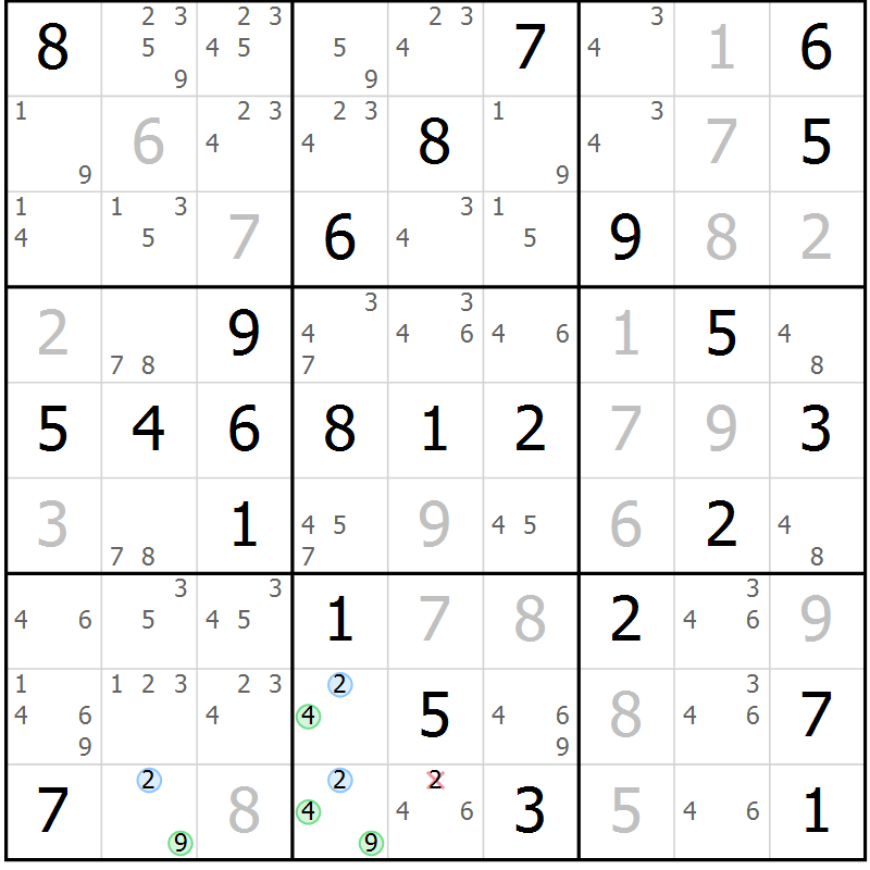 Position des candidats pour la solution de la Gr 59 page 62 du magazine de sudoku Virtuose n° 109
