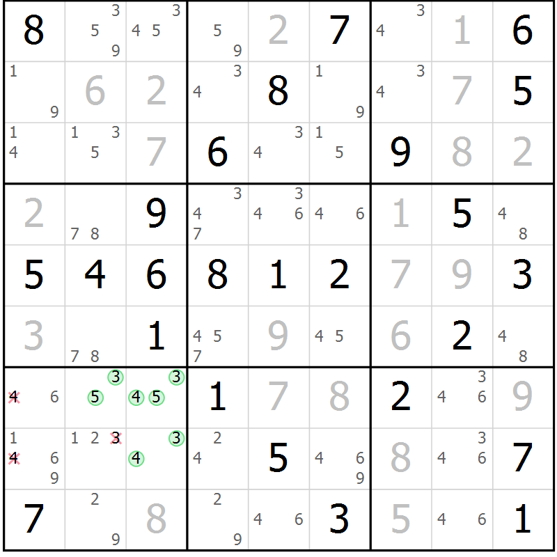 Position des candidats pour la solution de la Gr 59 page 62 du magazine de sudoku Virtuose n° 109