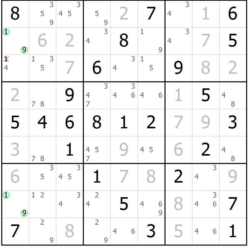 Position des candidats pour la solution de la Gr 59 page 62 du magazine de sudoku Virtuose n° 109