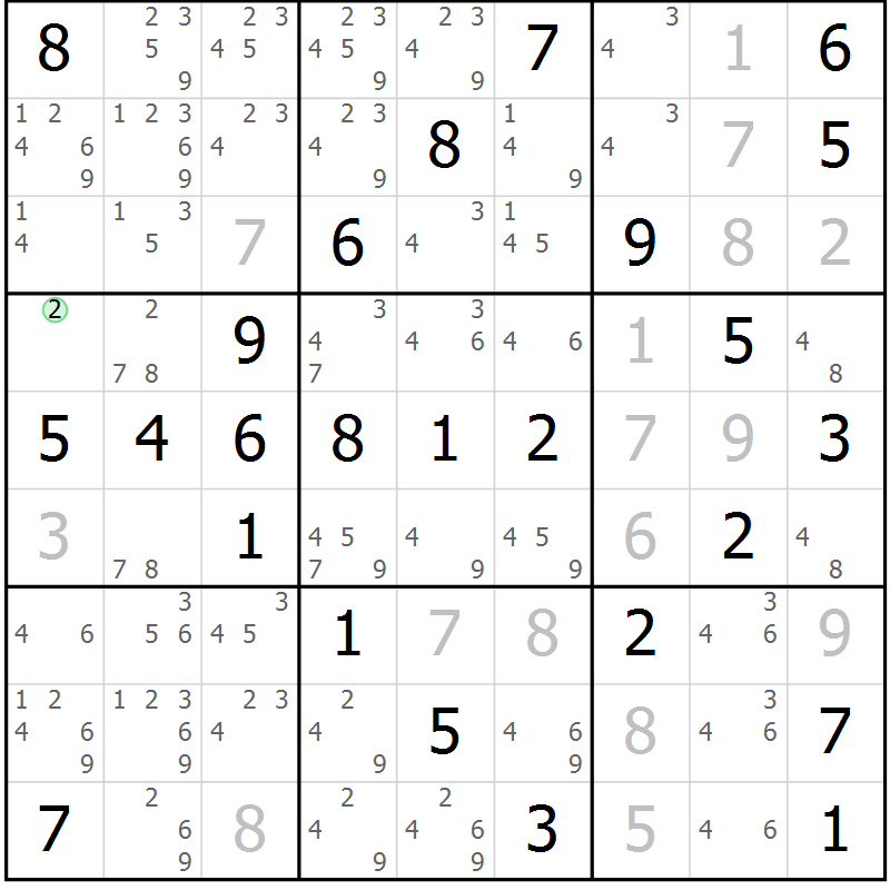 Position des candidats pour la solution de la Gr 59 page 62 du magazine de sudoku Virtuose n° 109