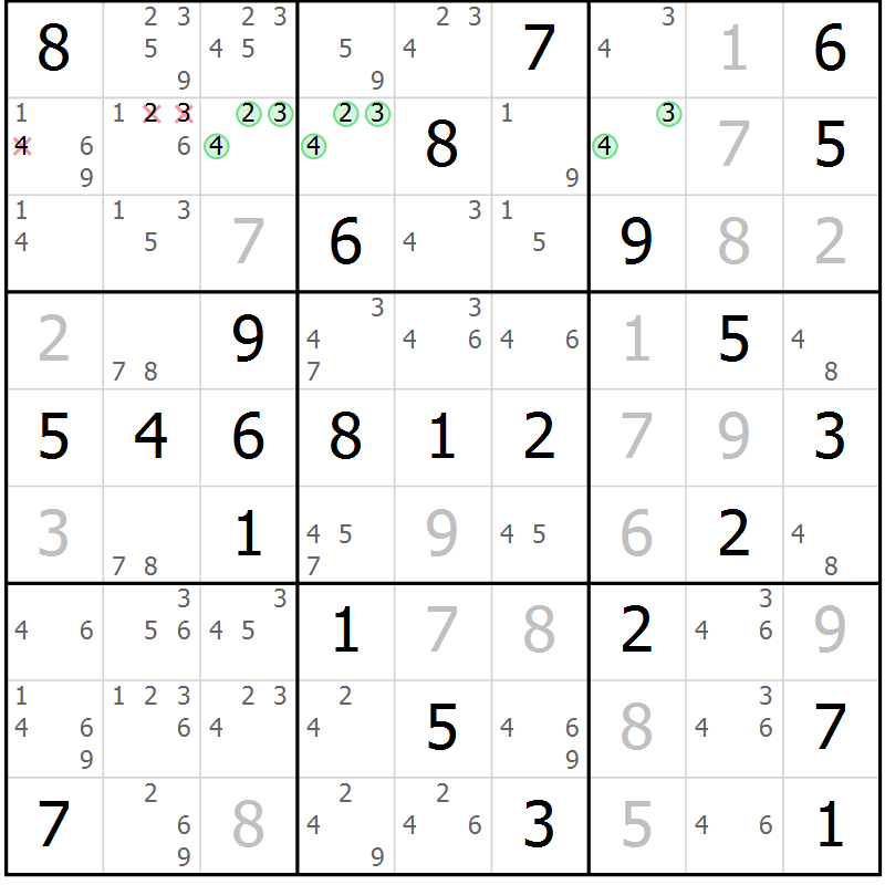 Position des candidats pour la solution de la Gr 59 page 62 du magazine de sudoku Virtuose n° 109