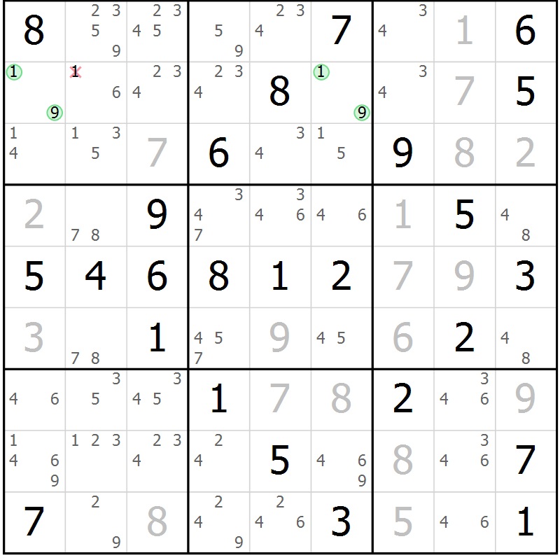 Position des candidats pour la solution de la Gr 59 page 62 du magazine de sudoku Virtuose n° 109