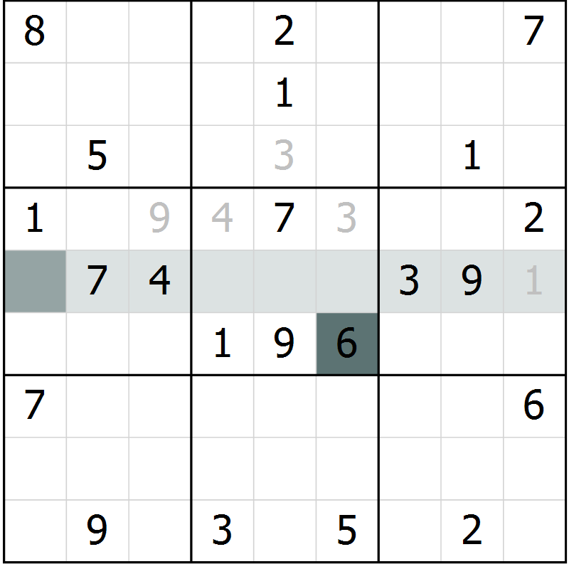 Position des candidats pour la solution de la Gr 6 page 9 du magazine de sudoku Virtuose n° 109
