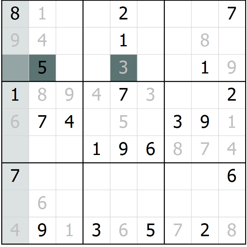 Position des candidats pour la solution de la Gr 6 page 9 du magazine de sudoku Virtuose n° 109